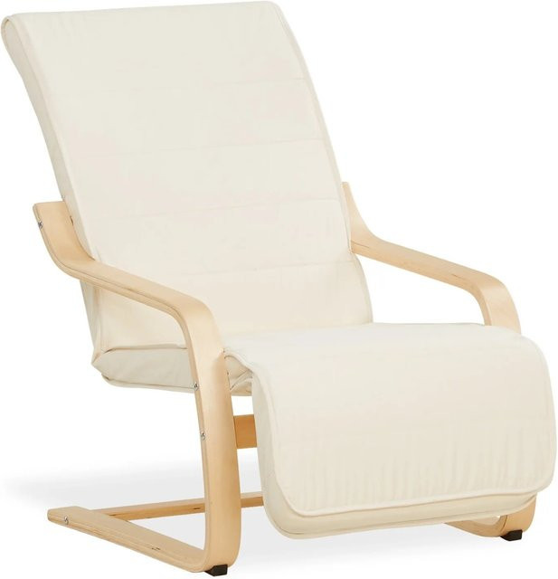 Homestyle4u Relaxsessel mit Fußstütze in Nature Beige mit Armlehnen und Schichtholz-Gestell aus Birke - Bild 1