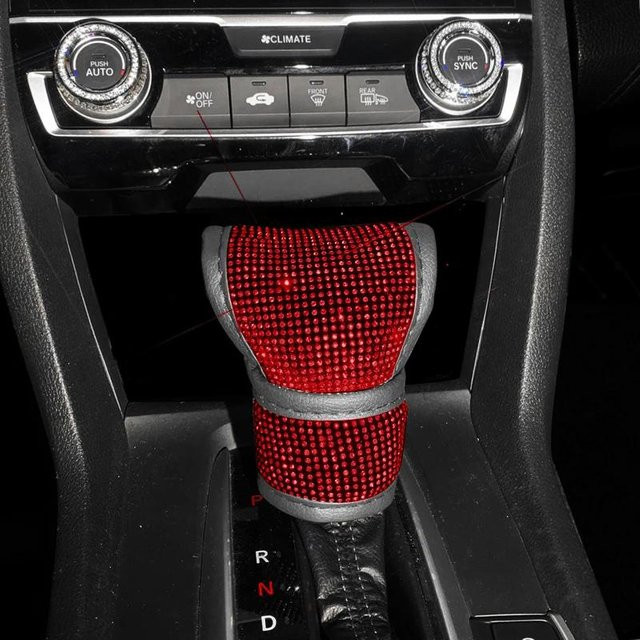 Bling Bling Auto-Schalthebelabdeckung aus Leder mit Kristall-Strass in Rot für dein Auto - Bild 1