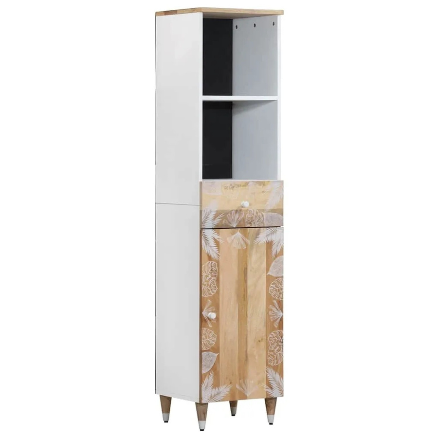 vidaXL Badschrank aus Mango Massivholz in Mango Natur mit Türen und Schubladen, B/T/H: 38 x 33,5 x 160 cm - Bild 2