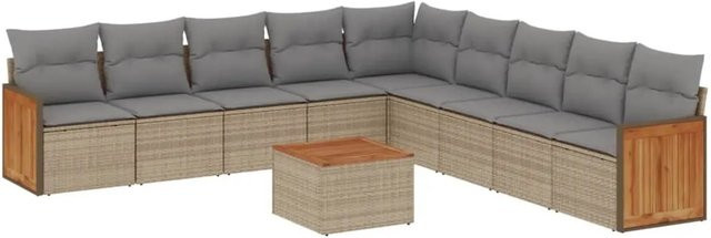 vidaXL 10-teilige Garten-Sofagarnitur aus Poly-Rattan und Akazienholz in Beige-Grau mit Kissen - Bild 1