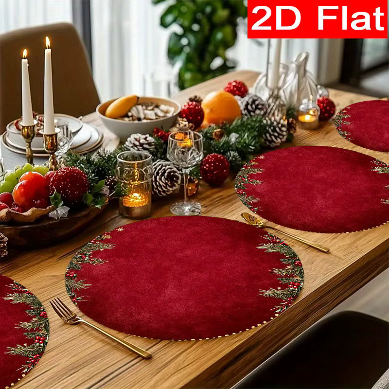 VIKAMA 6er Set Weihnachtskranz-Tischuntersetzer mit roter Blume aus Filz für die Weihnachtsdekoration - Bild 2