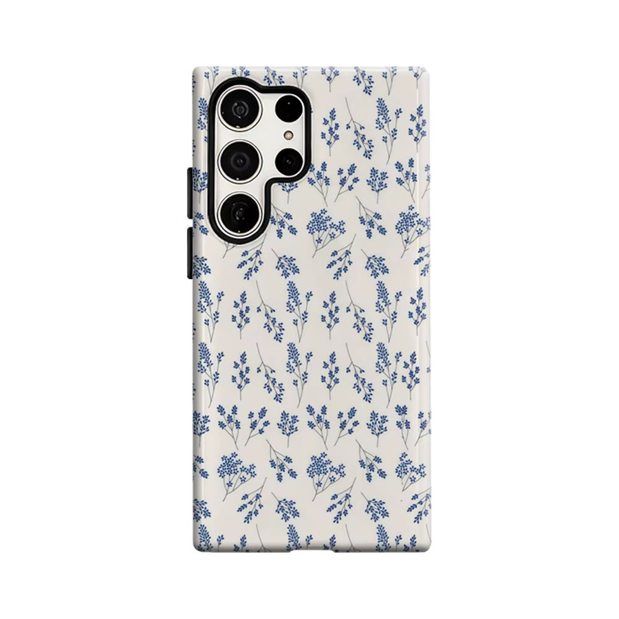 Stoßfeste Samsung Galaxy Handyhülle mit blauem Line Art Leaf Design und doppellagiger Rückseite für Galaxy S25 Ultra, S24 und S23 Ultra Plus - Bild 2