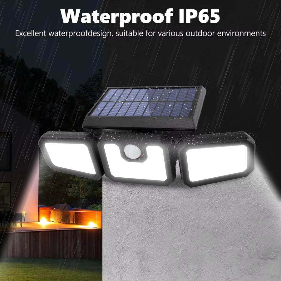 Leclstar 74 LED Solar-Flutlicht mit Bewegungsmelder und 3 Modi, wasserdichte Solar-Wandleuchte für den Außenbereich in Schwarz - Bild 4