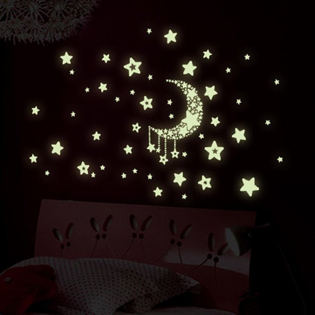 mfySpace Leuchtende Wandaufkleber Sternenhimmel und Mond für Kinderzimmer in Grün und Weiß - Bild 1