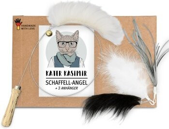 Kater Kasimir Katzenangel-Set, mit 4 handgemachten Anhängern aus Naturmaterial - Bild 1