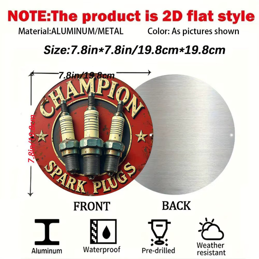 Vintage Champion Spark Plug Logo Metall-Wandkunst aus Aluminium in Rot und Gold mit Rennsport-Design - Bild 3