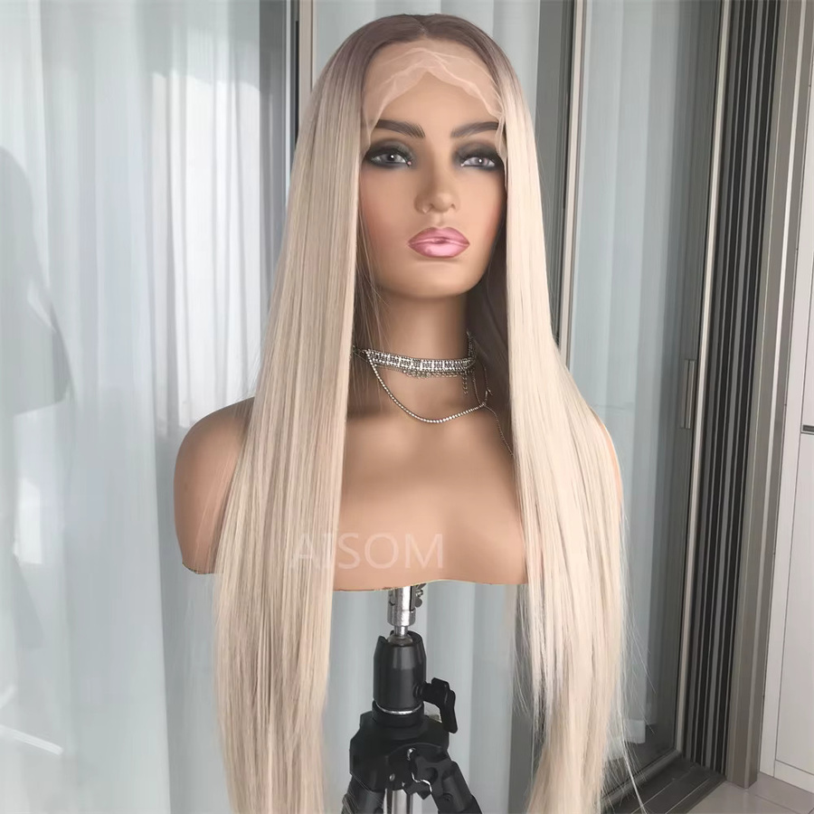 AISOM Ombre Blonde Lace-Front-Perücke, Platinblond, synthetisch - Bild 2