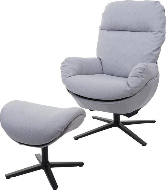 MCW Relaxsessel mit Hocker L12, drehbarer Schaukelstuhl mit Wippfunktion in Hellgrau - Bild 1