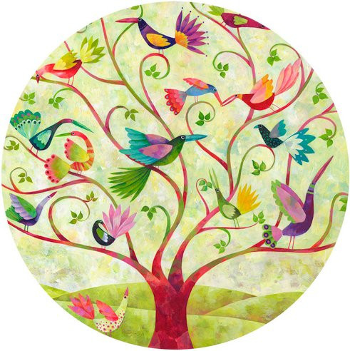 K&L Wall Art Vliestapete Blanz Märchen bunte Vögel, mehrfarbig, matt, B/H: 284 x 284 cm - Bild 1