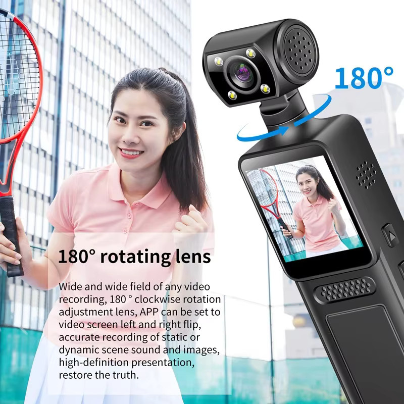 Lenovo Mini Action Kamera 4K HD mit 180 Grad drehbarem Objektiv, WiFi und Infrarot-Nachtsicht, Schwarz - Bild 4