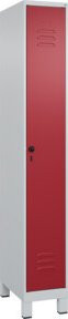C+P Spind Classic PLUS Garderobenschrank mit 1 Abteil, Füße, Sicherheits-Drehriegel und 3 Garderobenhaken, Grau/Rot, H: 195 cm, B: 30 cm, T: 50 cm - Bild 1