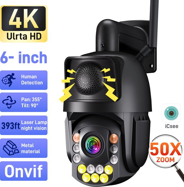 ASECAM 8MP 4K PTZ IP-Kamera mit 30-fachem optischem Zoom, WLAN und PoE, Outdoor Speed Dome Überwachungskamera mit AI Tracking und Audio, Onvif und icsee kompatibel - Bild 1