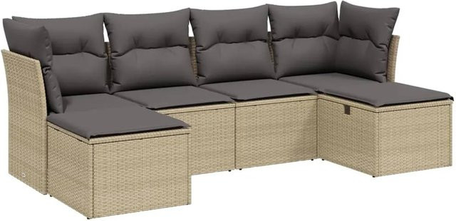 vidaXL 6-tlg Garten-Sofagarnitur in L-Form aus Poly Rattan mit Kissen in Beige und Grau - Bild 1