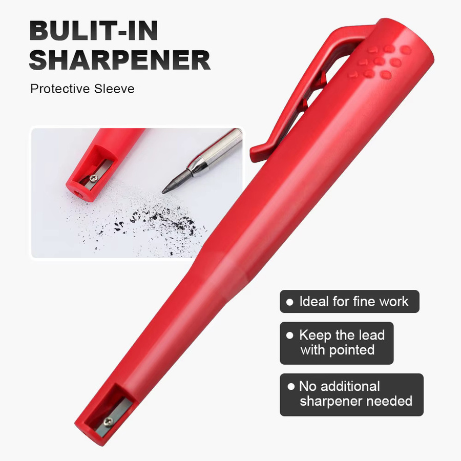 MROOFUL Zimmermann Bleistift Set 5-teilig in Gelb mit 2,8 mm Mechanischem Graphit-Marker und integriertem Anspitzer für Holzbearbeitung und Architektur - Bild 4