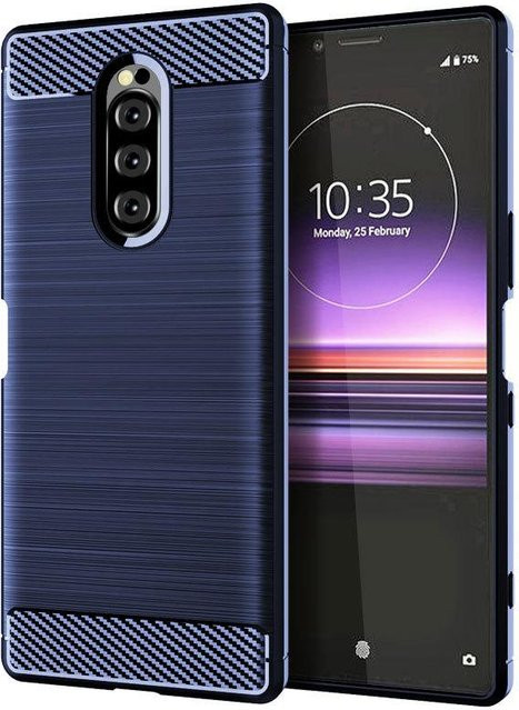 Sony Xperia 1 Schutzhülle aus weichem Silikon im Carbon-Fiber-Design in Blau - Bild 1