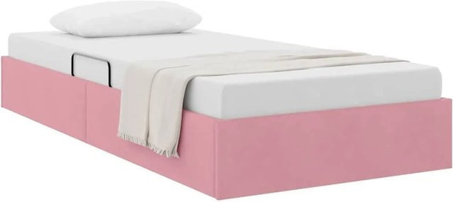vidaXL Aufbewahrungsbett mit Kopfteil in Rosa aus Samt und Metall, B/T/H: 100 x 200 x 140 cm - Bild 1