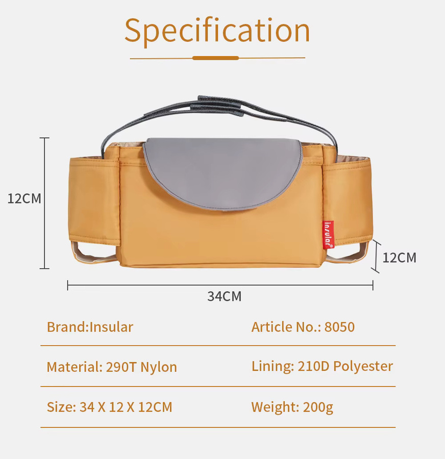Multifunktionale Wickeltasche für Kinderwagen aus wasserdichtem Nylon in Braun und Gelb zur Aufbewahrung von Flaschen und Windeln - Bild 3