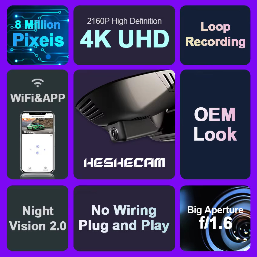CARBAOHUI 4K UHD Dashcam für Mercedes-Benz E-Klasse W214 in Schwarz mit WiFi APP-Steuerung und Nachtsicht - Bild 3