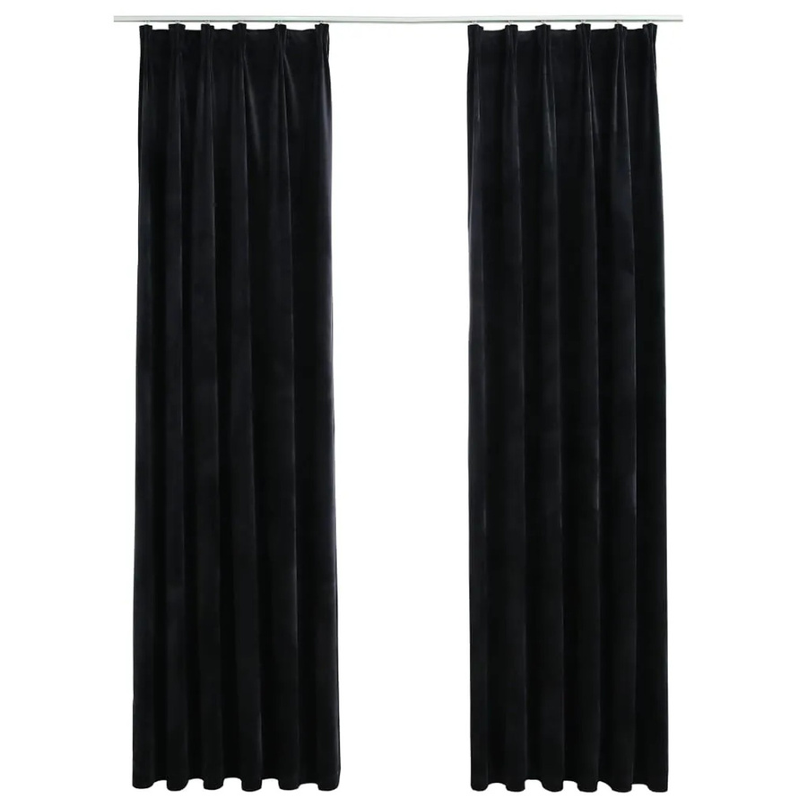 vidaXL Verdunkelungsvorhänge aus Samt mit Haken, 2 Stück, Schwarz, Breite: 140 cm, Höhe: 245 cm - Bild 2
