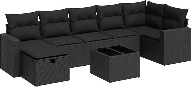 vidaXL 8-teilige Garten-Sofagarnitur aus Poly-Rattan mit Kissen in Schwarz - Bild 1