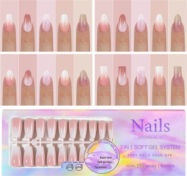 Misscheering Acrylnägel Mandel, Nude, Glänzend, 150 Stück, Unisex - Bild 1