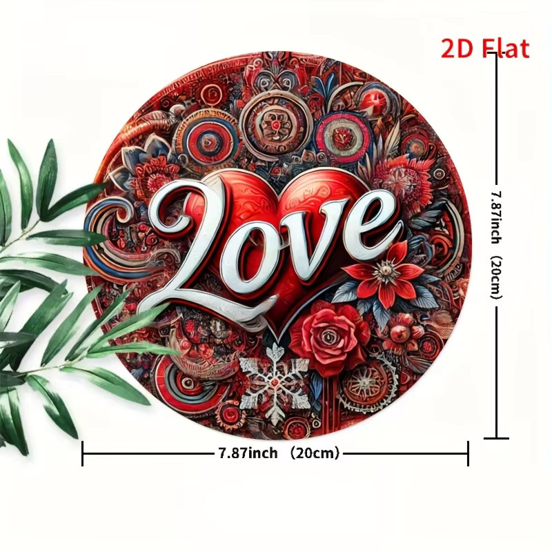 Potdemiel Wandmalerei aus Metall mit rotem Herzmuster und floralem Design, kreisförmige Wanddekoration in Rot - Bild 2