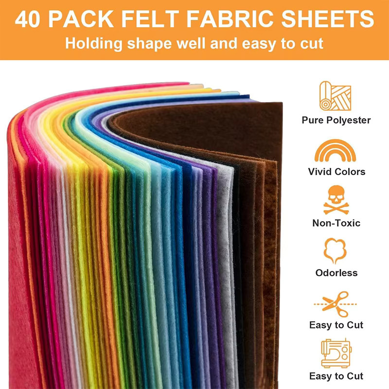 40 Stück quadratische Filzstoff-Sets in Multicolour, 1 mm Dicke, für Bastelarbeiten und Dekorationen - Bild 2