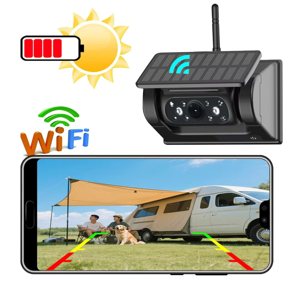 QXNY WiFi Wireless Solar Backup Kamera mit magnetischer Base und AI Blind Spot Alarm für iPhone und Android, Schwarz - Bild 2