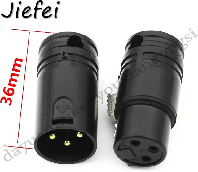 Professioneller 3-Pin XLR Stecker und Buchse in Rechtwinklig-Ausführung, Schwarz mit Goldkontakten - Bild 1