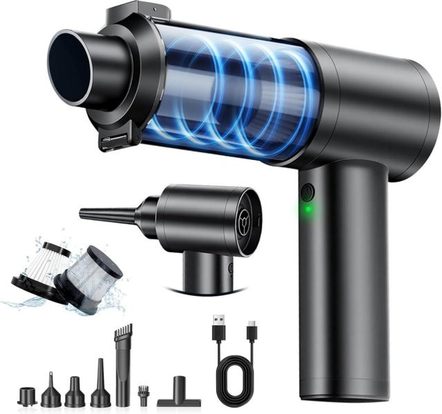 Kabelloser 4-in-1 Handstaubsauger für Autos in Schwarz mit bürstenlosem Motor zum Saugen, Blasen, Aufpumpen und Vakuumkomprimieren - Bild 1
