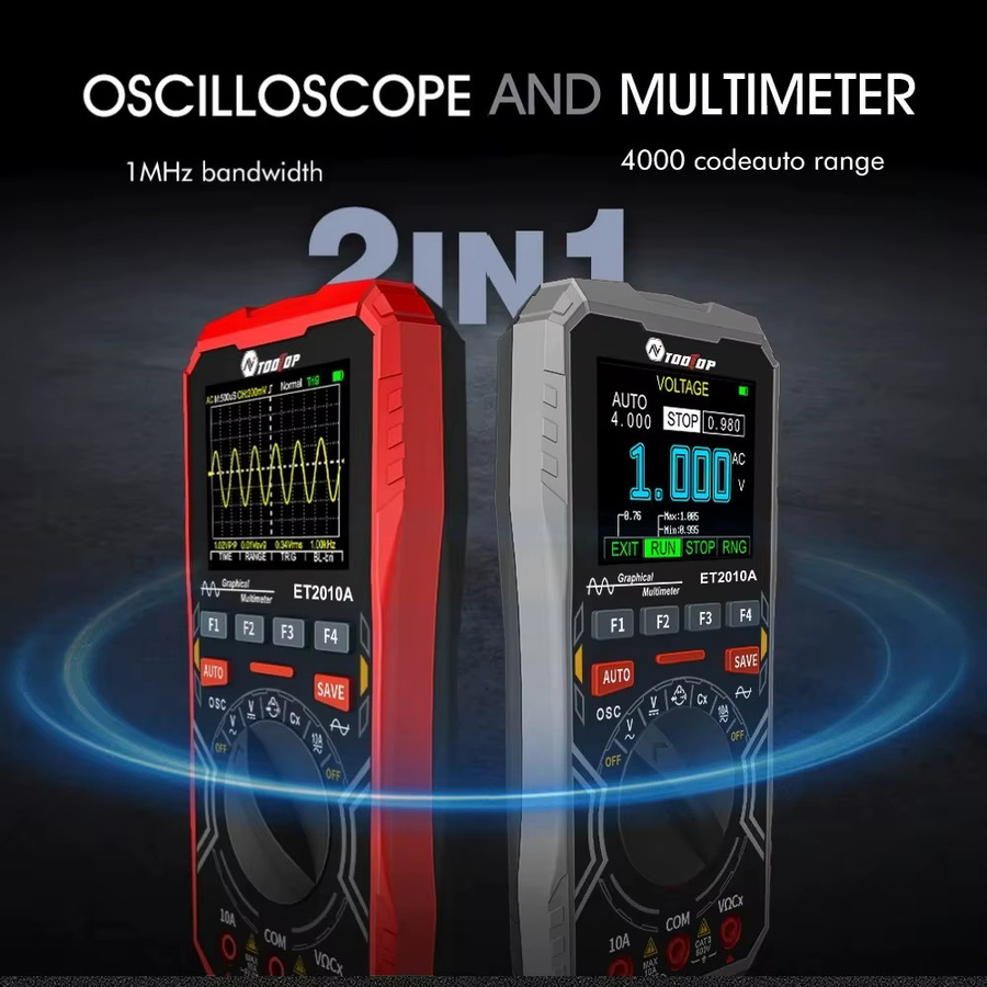 TOOLTOP ET2010A 2-in-1 Digitaloszilloskop-Multimeter 1 MHz 2,5 MSps Laboroszilloskop in Rot - Bild 2