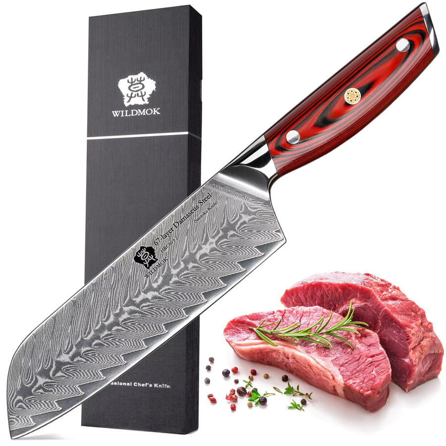 WILDMOK Professionelles Damast-Santoku-Messer aus VG10-Stahl mit G10-Griffstück, 17,78 cm - Bild 6