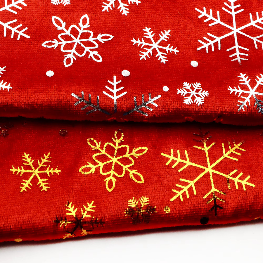 DUTRIEUX Samtstoff mit metallischen Schneeflocken in Rotgold für Weihnachtsdeko und DIY-Projekte, Breite: 149,86 cm, Länge: 49,99 cm - Bild 3