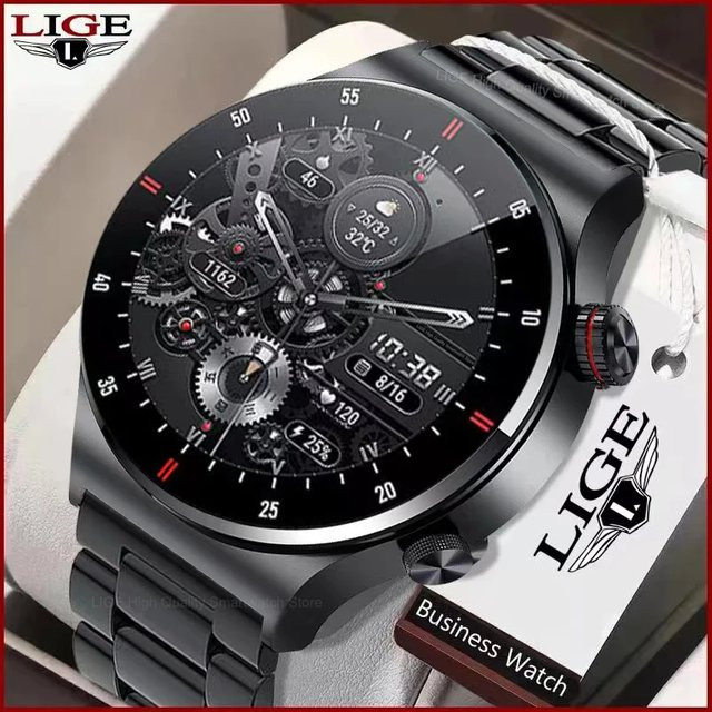 LIGE Smartwatch für Männer mit EKG, PPG, Bluetooth Anruf, NFC und Wasserdichtigkeit in Schwarz oder Grau für iOS und Android - Bild 1