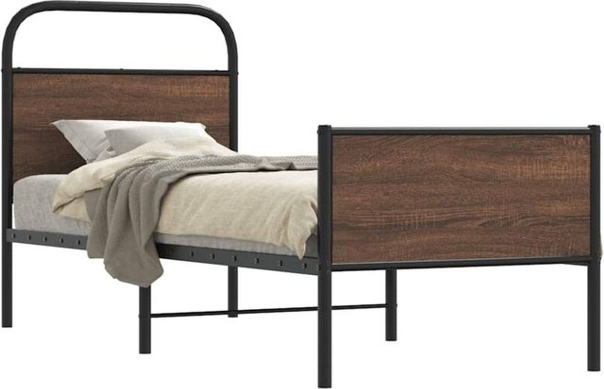 vidaxl Einzelbett Bettgestell in Braun mit Eichen-Optik aus Stahl und Holzwerkstoff, B/T: 80 x 200 cm - Bild 1