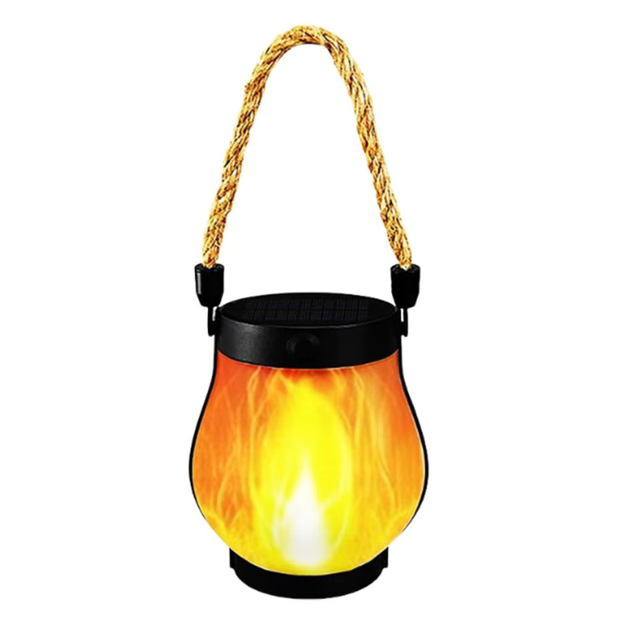 Solarbetriebene Laterne für den Außenbereich in Gelb und Schwarz, wetterfeste flammenlose Dekolichter mit Haken für Garten und Hof, B/T/H: 12,0 x 22,0 x 25,5 cm - Bild 5