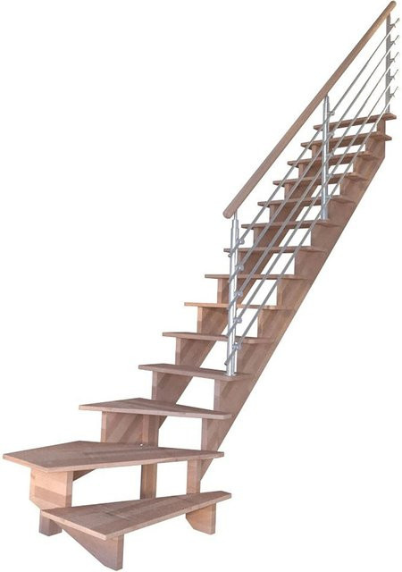 StarWood Treppen Lindos Pro Buche Winder-Treppenstufe mit Edelstahl-Design-Geländer in Braun und Silber, Breite: 100 cm - Bild 1