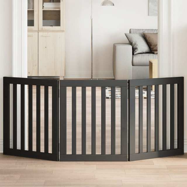 vidaXL 3-tlg. Hundetor aus Pappelholz, faltbar, Schwarz, Breite: 150 cm - Bild 1