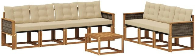 vidaXL Outdoor-Sofagarnitur aus Akazienholz mit 8 Kissen in Natur und Beige - Bild 1