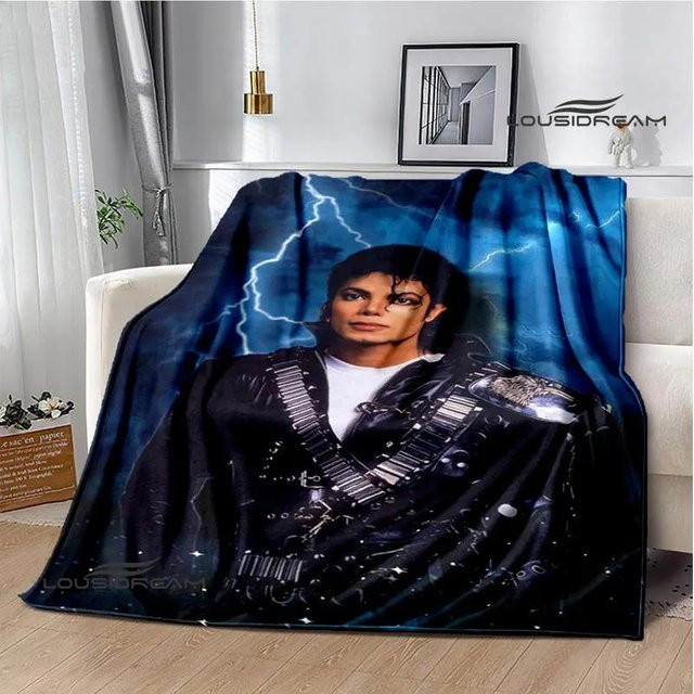 Michael Jackson Retro Druck Flanell-Picknickdecke von YunhengTechnology, Blau, B: 130 cm, T: 150 cm - Bild 1