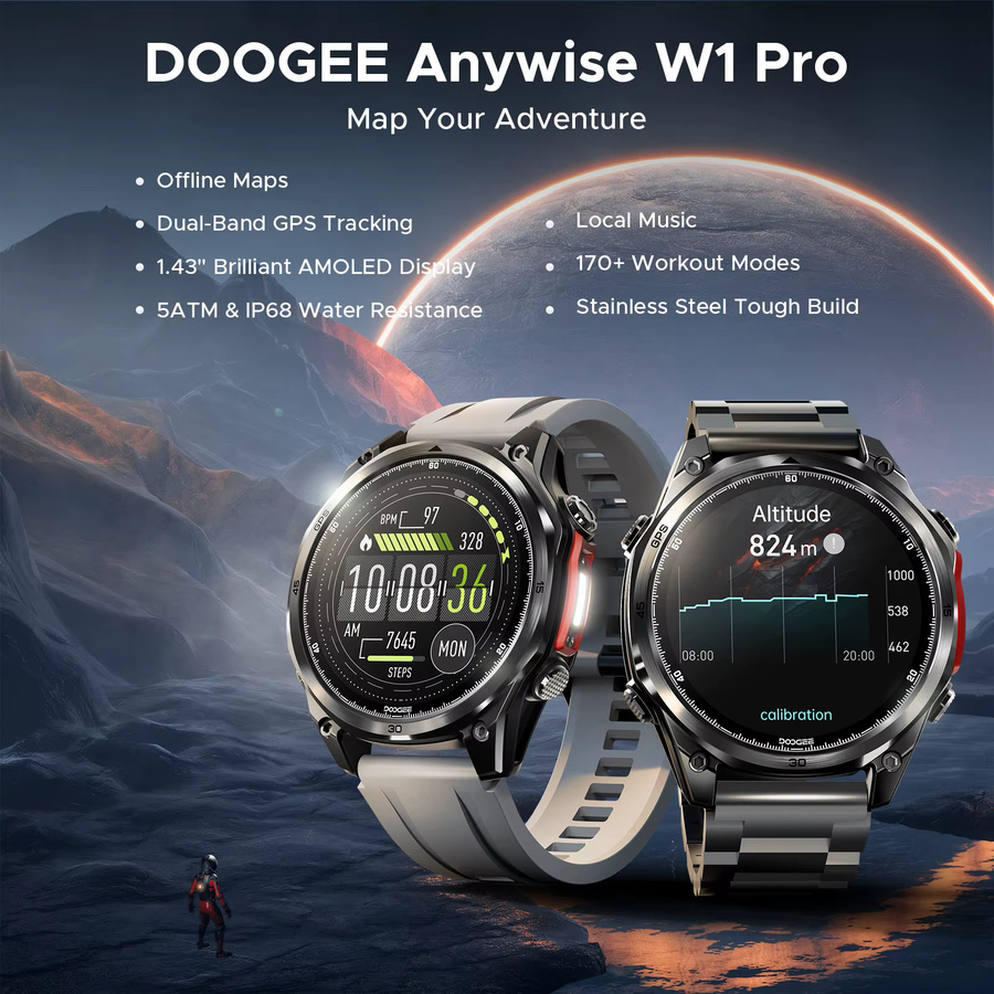 DOOGEE ANYWISE W1 PRO Smartwatch in Gold mit Dualband-GPS, Offline-Karte und 5 ATM Wasserbeständigkeit - Bild 2