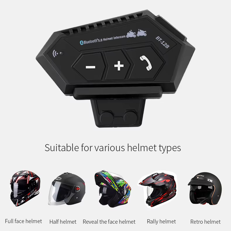 Kebidumei Bluetooth Motorrad Helm Headset in Schwarz mit Mikrofon und Sprachsteuerung - Bild 5