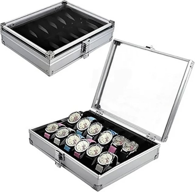LEICTORY Uhrenaufbewahrungsbox, Aluminium, Silber, 12 Fächer, Unisex - Bild 1