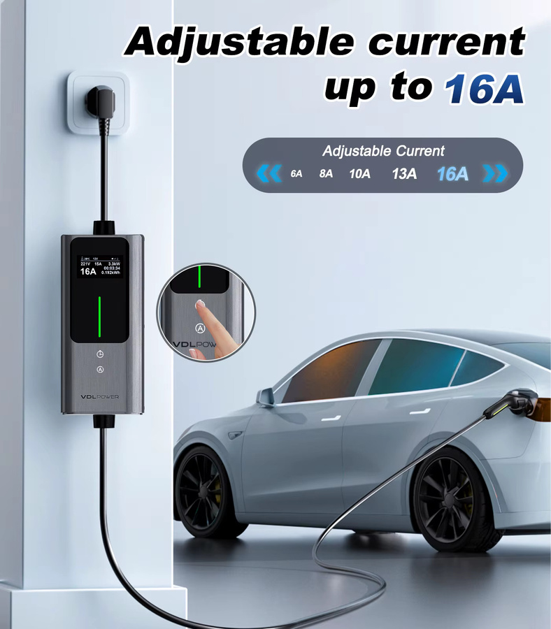 VDL Elektroauto Ladegerät Typ 2 mit 3,6 kW Leistung, einstellbare Stromstärke 6/8/10/13/16 A, 5 m Ladekabel mit EU-Schuko-Stecker, IP65 Ladestation für Einphasenstrom, grau - Bild 6