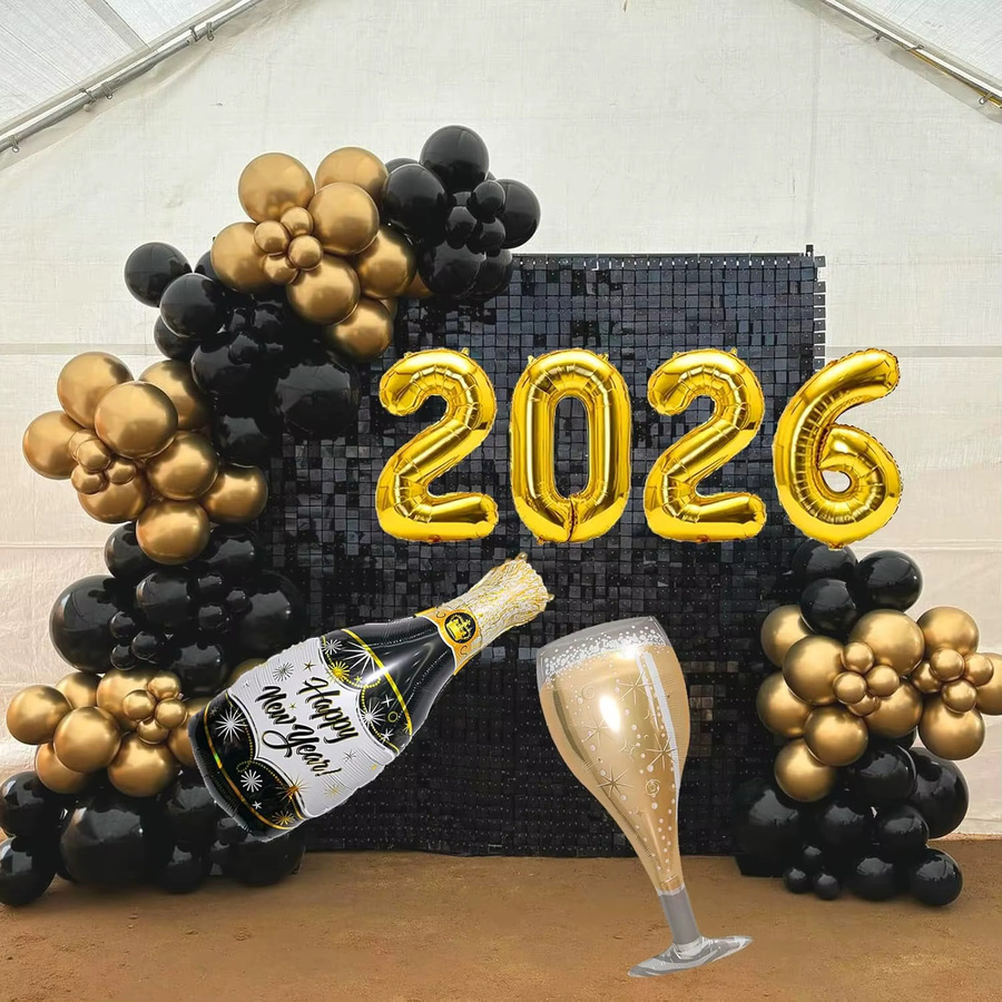Silvester Party Set Gold mit Folienballons in Form von Weinflasche und Weinglas für das Jahr 2026 - Bild 2