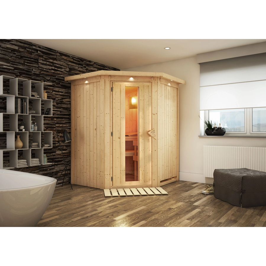 Karibu Sauna Lyra mit LED-Dachkranz in Natur Braun - Bild 2
