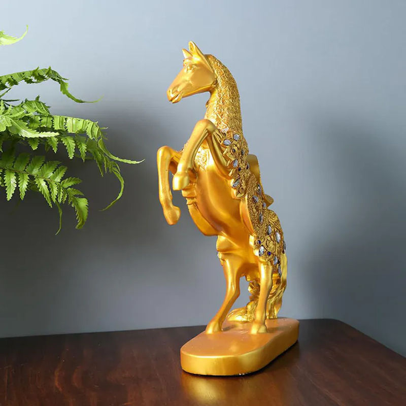 OutsideWorld Retro Pferd Statue in Gold als dekoratives Kunsthandwerk für dein Zuhause oder Büro - Bild 4
