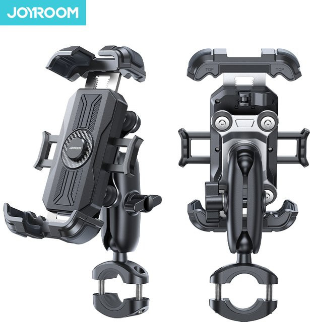 Joyroom Motorrad-Handyhalterung in Schwarz mit Vibrationsdämpfung für Lenker, passend für Handys von 4,7 bis 7 Zoll - Bild 1
