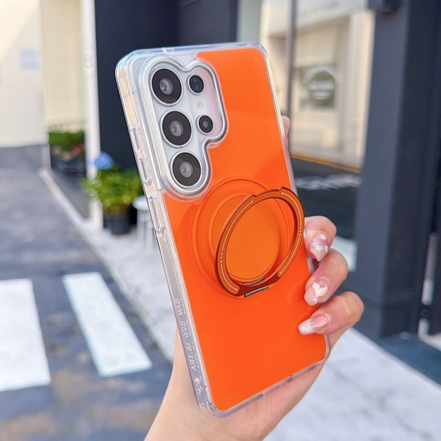SUNWARD Magnetische Acryl Handyhülle mit 360 Grad drehbarem Ringhalter für Samsung Galaxy S25 S24 S23 S22 Ultra Plus in Transparent und Weiß - Bild 1