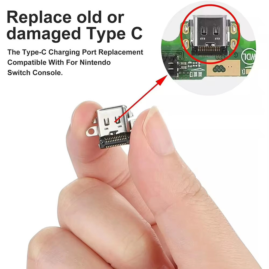 Nintendo Switch Ersatz USB-C Ladeanschluss Typ C Reparaturteil in Silber für Switch 2, OLED und Lite Konsolen - Bild 3